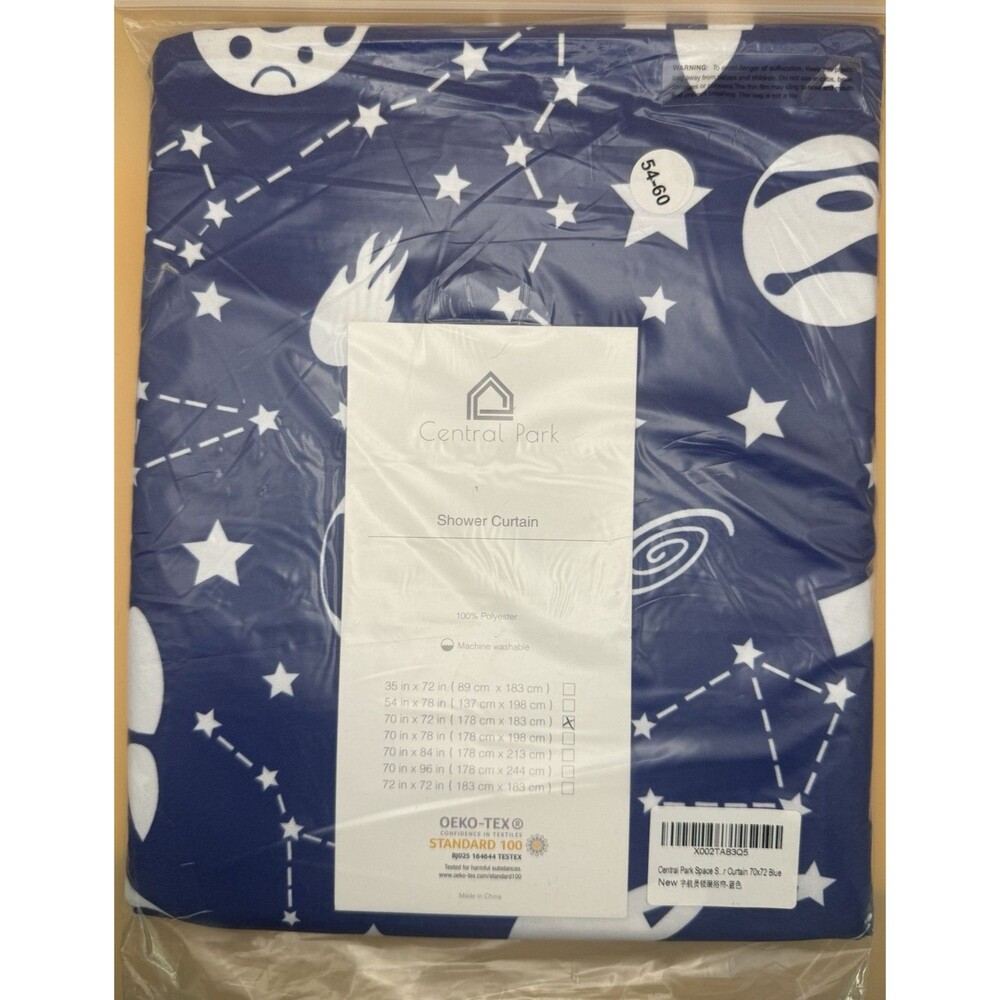 Central Park Space Shower Curtain 70x72 Blue New